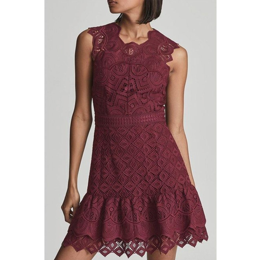 Reiss Delilah Lace Mini Dress‎ Burgundy sz US 4 / runs small fit US 0-2